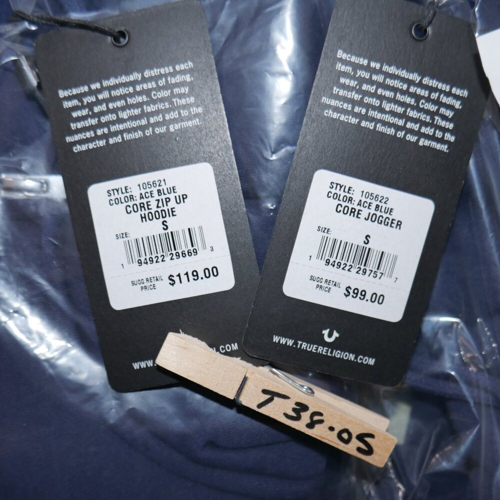 True Religion 2 PC Sweatsuit Men's Fleece Tracksuit Outfit Gift Set Navy Blue - Picture 13 of 16